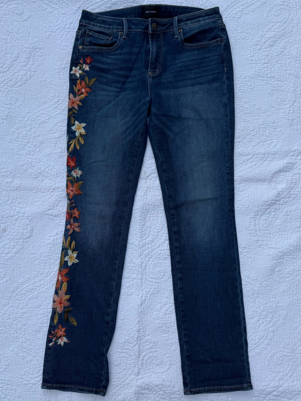 DriftWood audrey Dark Blue Skinny Jeans with Side Floral Embroidery 28